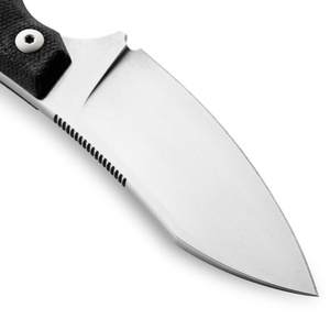 Cuchillos de caza con mango de textura rugosa negra, hoja fija plateada, anillo de dedo redondo y funda de cuero negro para acampar - Product Image 4