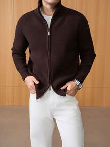Cardigan en laine confortable pour homme, col rond, anti-boulochage, épais, double fermeture éclair, grande taille, tricoté, ODM, saison hiver - Product Image 4