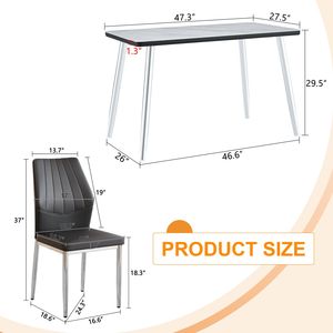 Set da Pranzo con Tavolo in Vetro Effetto Marmo Bianco e Base in MDF, Gambe Affusolate in Metallo Argento, 4 Sedie Abbinate - Product Image 6