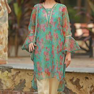 เสื้อเชิ้ตผ้าโปร่งพิมพ์ลายสีฟ้าของผู้หญิง PS2236 - Product Image 3