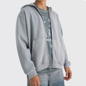 Nouveauté : Sweat à capuche zippé pour homme de qualité supérieure, personnalisable, avec design unique, style délavé à l'acide, couleur unie. - Product Image 4