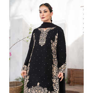 Ropa de diseñador india y pakistaní bordada en la parte superior inferior y Dupatta con trabajo Moti remachado - Product Image 2