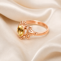 Bague en argent sterling 925 avec citrine ovale sertie clos, plaquée or rose et or jaune, filigrane fait main, style vintage, pierre précieuse de caractère
