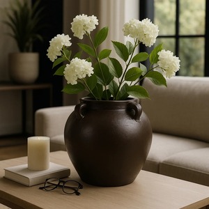 Vase en bois fait main, brun naturel, sculpté, pot décoratif pour table - Product Image 2