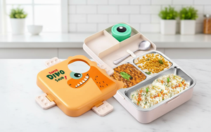 Boîte à bento carrée en plastique pour enfants, motif dinosaure mignon, boîte à lunch en acier inoxydable, boîte de rangement alimentaire - Product Image 5