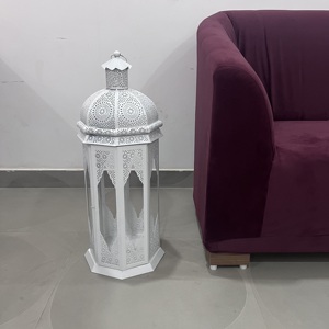 Lanterne marocaine en fer et verre, design artisanal, décoration d'intérieur, finition blanche, Noël, L609 - Product Image 3