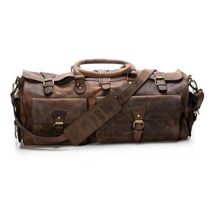 Sac de voyage unisexe personnalisé en cuir véritable léger et imperméable avec fermeture éclair et compartiment à chaussures pour week-end - Product Image 1