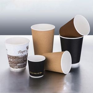 Vaso Desechable de Papel Kraft/Blanco con Diseño de Pared Ondulada para Bebidas Calientes, sin Tapa, para Oficina, Hogar y Tienda - Product Image 1