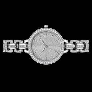 Montre de luxe pour femme avec diamants, cadran rond 30 mm, mouvement à quartz analogique, boîtier en cristal saphir, style « Iced Out » argenté - Product Image 2