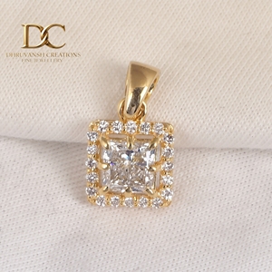 14KT <b>Solid</b> Yellow <b>Gold</b> Lab Grown Diamond Round Square Brilliant Cut <b>Pendant</b> Charm IGI Certified Jewelry for Women's Necklace - Product Image 4