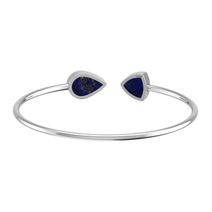 925 Sterling Silver Trendy High Finish Twister <b>Bracelet</b> Lapis Lazuli Gemstone Two Shape Pear Semi Trillion Cabochon Bezel Gift - Product Image 2