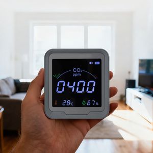 เครื่องตรวจวัดคาร์บอนไดออกไซด์ข้างเตียงพร้อมเซ็นเซอร์ NDIR ตัวควบคุม CO2 และจอแสดงผลอุณหภูมิความชื้น เครื่องตรวจจับคุณภาพอากาศ - Product Image 4