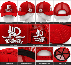 Gorra de malla roja de 6 paneles con cierre a presión, logotipo bordado en la parte delantera, estilo casual unisex, ajuste regulable - Product Image 6