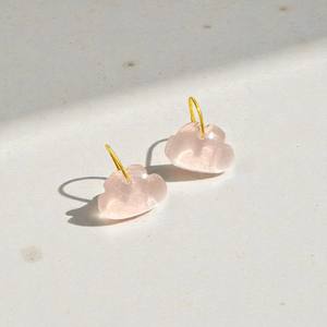 จี้รูปทรงเมฆทำจากโรสควอตซ์ธรรมชาติ พร้อมห่วงทอง งานแฮนด์เมด อุปกรณ์ทำเครื่องประดับจากหินกึ่งมีค่า - Product Image 1