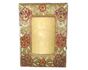 Handmade Wooden Rectangular Photo <b>Frame</b> With Gold Floral <b>Embroidery</b> Ornate Wall Decor Vertical Orientation - Product Image 3