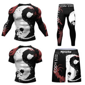 Ensemble de compression Rash Guard pour hommes, manches longues et courtes, imprimé graphique Yin Yang, avec shorts et leggings assortis, équipement de sport et de gym - Product Image 5