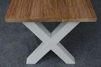 Table basse rectangulaire mobile moderne à pieds croisés en teck massif, finition blanchie, modèle TAB23 pour salon