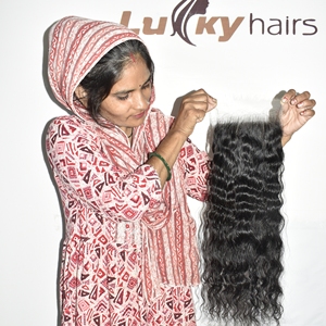 Extensions de cheveux indiens Remy vierges bruts 100% naturels, couleur noire, 22 pouces, avec closure, ondulés, non traités, cuticules alignées, style Water Wave - Product Image 3