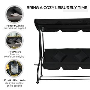Dondolo da Esterno a 3 Posti con Tettuccio Regolabile, Letto Pieghevole e Cuscini Rimovibili per Veranda - Product Image 6