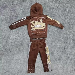 Survêtement en coton épais pour homme avec broderie, sweat à capuche et pantalon évasé - Product Image 6