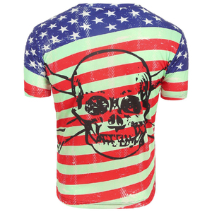 <b>Men's</b> Short Sleeve T-<b>Shirt</b> American Flag <b>Skull</b> Print Regular Fit O-Neck Casual Knitted 100% Polyester Breathable - Product Image 2