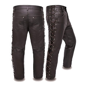 Pantalones de Cuero Góticos Premium para Hombre, Ajustados, Rectos, con Cordones, Estilo Punk, con Detalles Laterales Ajustables - Product Image 1