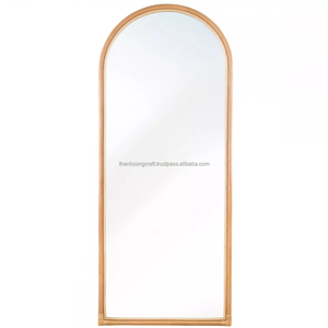 HANDMADE Rustic Wicker Arch Standing Full Length Rattan <b>Mirror</b> Vietnam <b>Vintage</b> Art Decor - Product Image 1