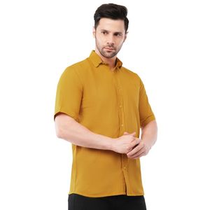 Mens <b>Half</b> Sleeve Cotton <b>Shirt</b> Regular Fit Yellow Solid Casual <b>Button</b> Down <b>Shirt</b> Breathable Lightweight Summer Wear Spread Collar - Product Image 1