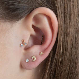 14K Solid Gold Lab Grown Diamond Labret Stud Ribbon Design Internal Threaded Flat Back Earring Piercing Jewelry <b>for</b> <b>Tragus</b> Helix - Product Image 2