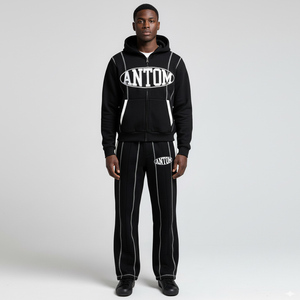 Conjunto de Sudadera con Capucha y Pantalones Acampanados de Chándal Transpirable con Lavado Ácido y Parches Desgastados para Invierno - Product Image 2