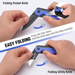 Cutter à lame interchangeable rapide avec clip ceinture, couteau utilitaire pliant 2-en-1 à verrouillage Liner-Lock - Product Image 4