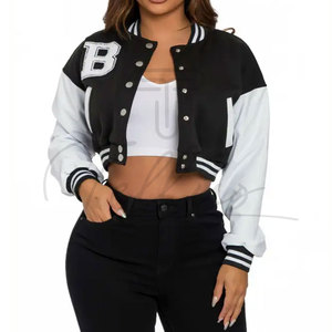 Blouson universitaire court pour femme, style vintage, avec logo personnalisé, en laine brodée, couleur unie, nouvelle collection hiver, pour l'extérieur, vente en gros - Product Image 4