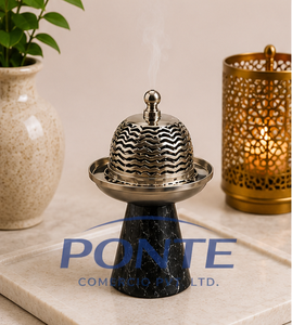 Quemador de incienso moderno de metal con base de mármol negro natural, soporte para Bakhoor en oro antiguo y Dhoop Dani para decoración de hogar de alta gama. - Product Image 2