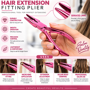 Pince à sertir professionnelle pour extensions de cheveux de 5 pouces, rose, en acier inoxydable, pour micro-anneaux et perles, pour salon - Product Image 3