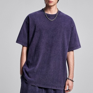 Ensemble T-shirt et short pour homme, 100 % coton, coupe oversize, couleur unie, décontracté, respirant, tricoté, col rond, manches courtes - Product Image 2