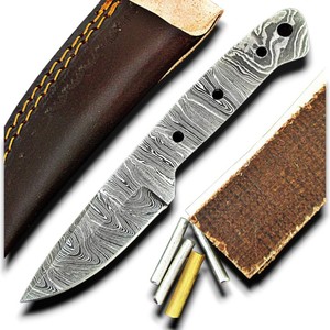 Kit de Cuchillo de Caza de Acero de Damasco en Blanco - Hoja Completa DIY con Funda de Cuero y Pasadores de Latón, Cuchillo de Hoja Fija Hecho a Mano, Venta al por Mayor ODM - Product Image 1