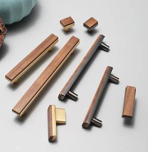 Tirador de Mueble de Lujo de Madera y Latón, Tirador Moderno para Cajón, Herraje de Diseño para Muebles, Tirador de Madera al por Mayor, Artesanía Natural - Product Image 1