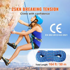 Corda da Arrampicata Dinamica 10.2mm, 50M (164ft), Tensione di Rottura 25KN, Corda Elastica in Fibra per Arrampicata su Roccia, Accessorio per Attrezzatura da Arrampicata - Product Image 5