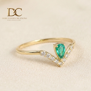 Bague pour femme en or jaune massif 14 carats avec diamant de laboratoire et émeraude colombienne de qualité supérieure, certifiée IGI, bijoux fins de créateur - Product Image 2