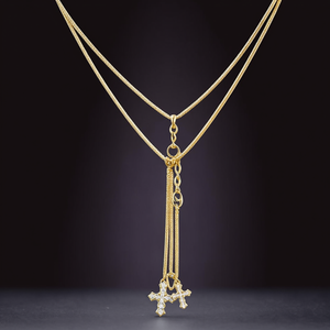 24K Gold Plated <b>Titanium</b> Steel Cross & Number Pendant Long <b>Chain</b> Necklace - Product Image 2