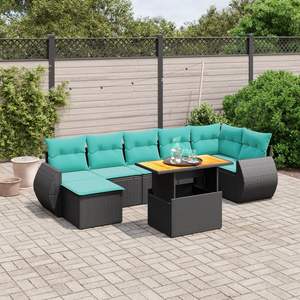 Ensemble de canapés de patio en polyrotin noir, 8 pièces, avec coussins, ensembles de jardin - Product Image 1