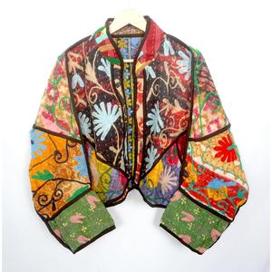 Beautiful Handmade 100% Cotton <b>Kantha</b> <b>Jacket</b> Mandarin Collar Full Sleeves Breathable Eco-Friendly All Season Fashionable Design - Product Image 1
