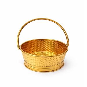 Panier de Pooja en laiton Tokri avec poignée, Thali traditionnel pour Puja, Prasad pour Mandir, accessoires de temple, fruits décoratifs pour la maison - Product Image 1