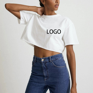 T-shirt de sport ample et court en coton 100 % pour femmes, avec épaules tombantes, personnalisable, par le fabricant - Product Image 3