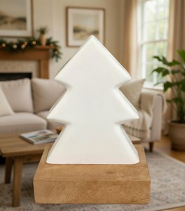 Farmhouse Handmade Crafts High Quality Eco-Friendly White Painted Christmas Ornament Mini Rustic Wooden Base Standing Tabletop - Product Image 1