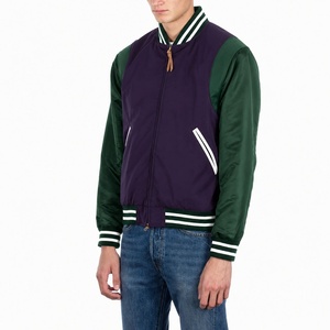 Blouson universitaire homme violet et vert, col montant, fermeture éclair, style décontracté, pour l'automne, coupe classique, logo frontal en PU - Product Image 3