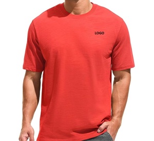 Camiseta de algodón slub para hombre, manga corta, cuello redondo, lisa, informal, estilo urbano, con logo personalizado - Product Image 6