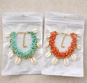 Chevillère en laiton macramé avec coquillages cauris, style bohème vintage pour femme, bijoux de plage - Product Image 5