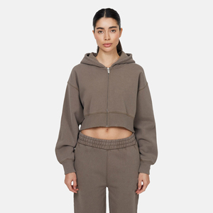 Sudadera Corta con Capucha y Cierre para Mujer, Color Sólido, Manga Larga, Tejida en Algodón y Fibra de Bambú, Ropa Casual de Otoño - Product Image 1
