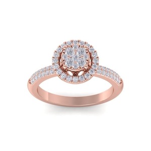 Anillo de Diamantes Naturales con Corte Brillante Redondo y Diseño de Halo para Mujer, Oro Rosa de 14k, Estilo Clásico, Regalo de Compromiso y Aniversario - Product Image 1